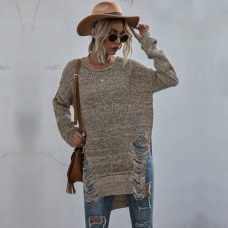 Damen Strickpullover Lässig Asymmetrisch