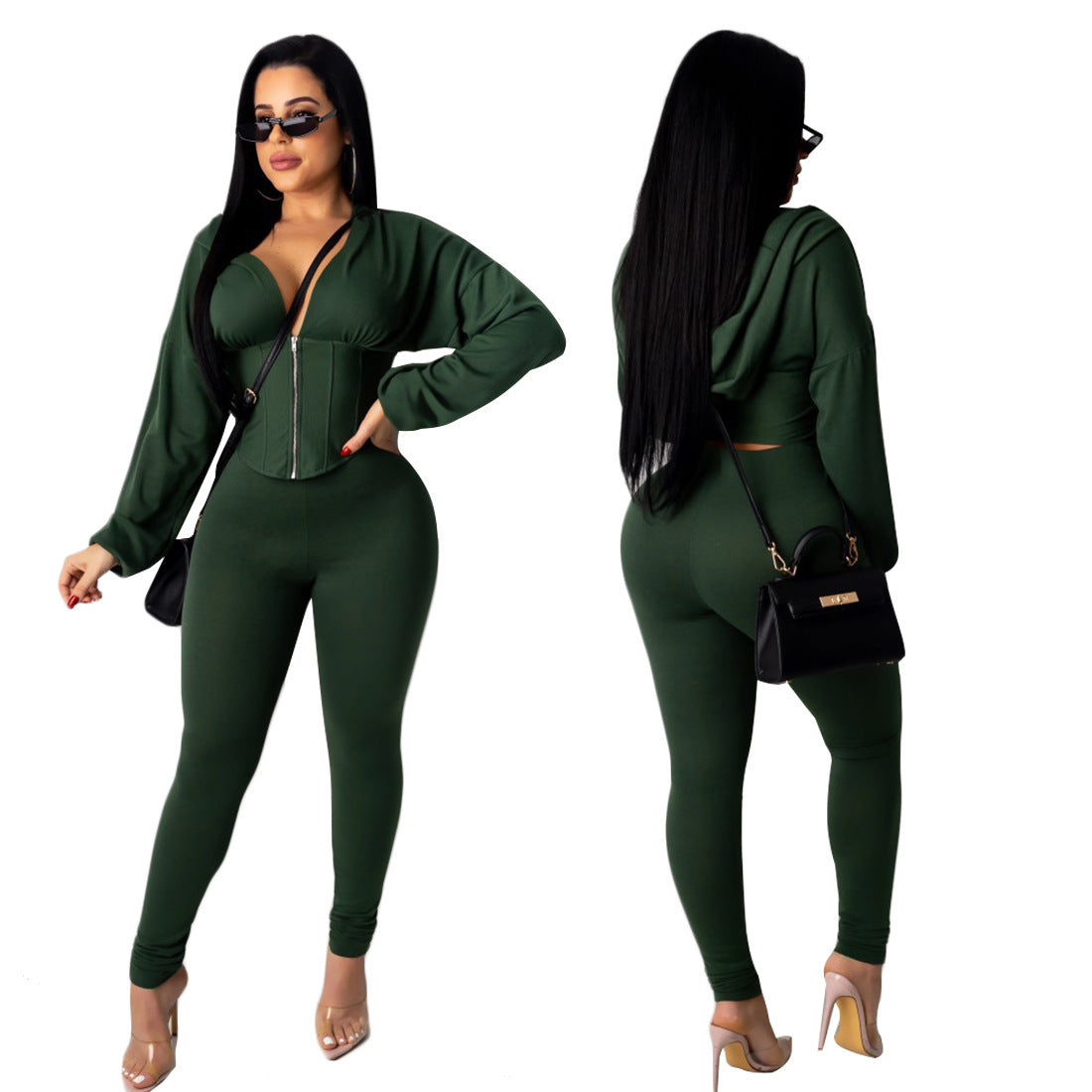 Damen Jumpsuit Reißverschluss Crop-