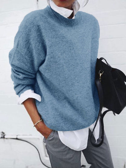 Damen Rundhalspullover Strickmischung Kuschelig Grau
