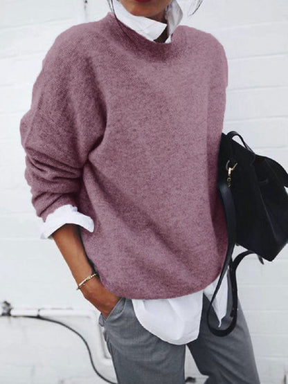 Damen Rundhalspullover Strickmischung Kuschelig Grau