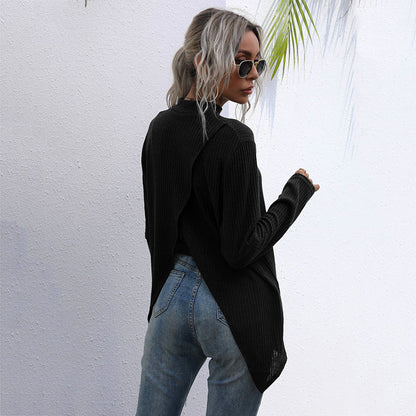 Damen Pullover Hochkragen Strukturiertes Waffelmuster Grau Eveloria