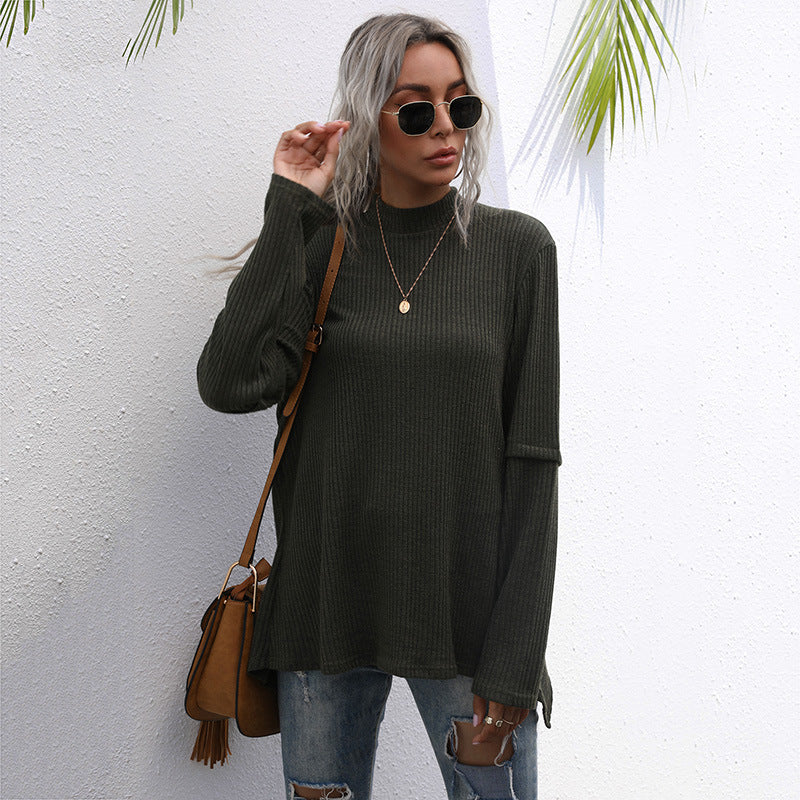 Damen Pullover Hochkragen Strukturiertes Waffelmuster Grau Eveloria