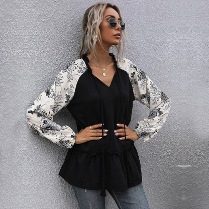 Damen Bluse Floralmuster Voluminöse Ärmel Eveloria