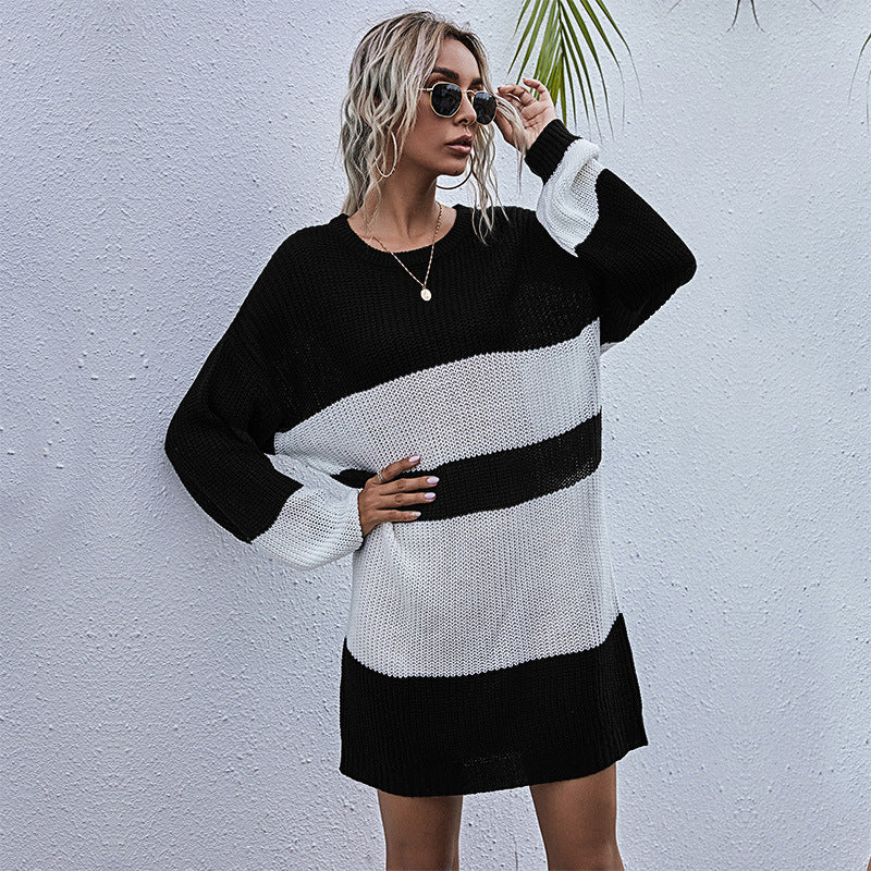 Damen Oversized Strickkleid Blockstreifenmuster Eveloria