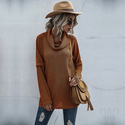 Damen Pullover Lässig Weiter Kragen Strukturiert Beige Eveloria