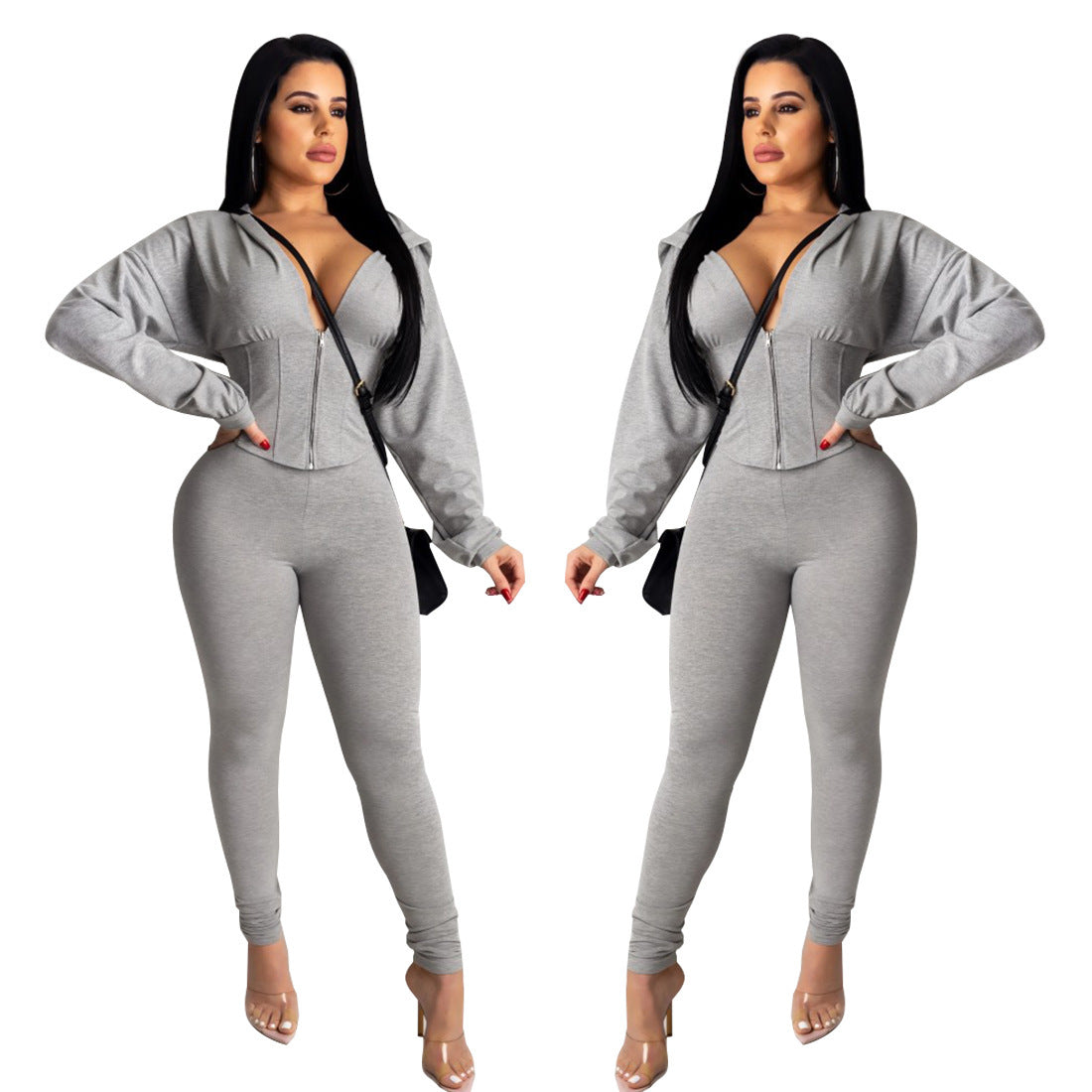Damen Jumpsuit Reißverschluss Crop-