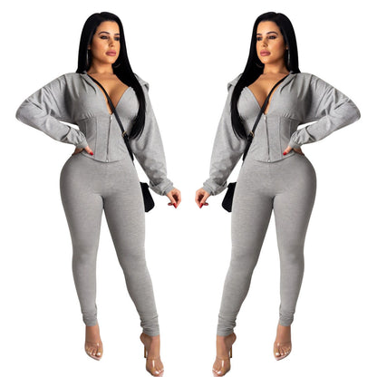 Damen Jumpsuit Reißverschluss Crop-