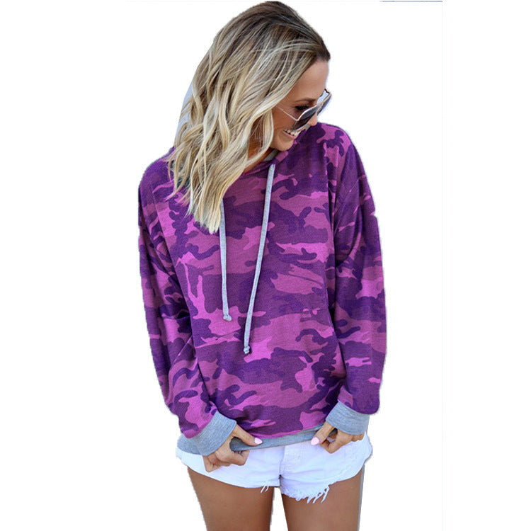 Damen Pullover Camouflage Muster Kapuzenpullover