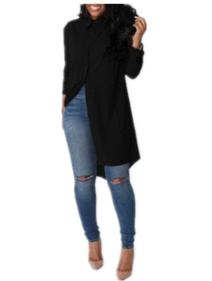 Damen Langarmkleid Asymmetrischer Saum Elegante Knöpfe Eveloria