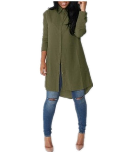 Damen Langarmkleid Asymmetrischer Saum Elegante Knöpfe Eveloria