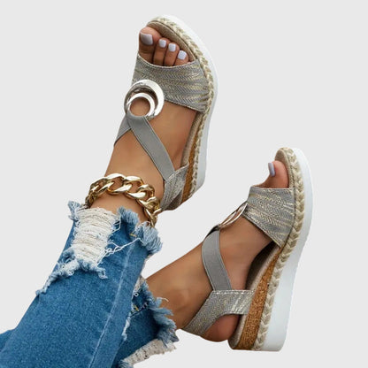Damen Orthopädische Sandalen Schnallenriemen Leder Braun