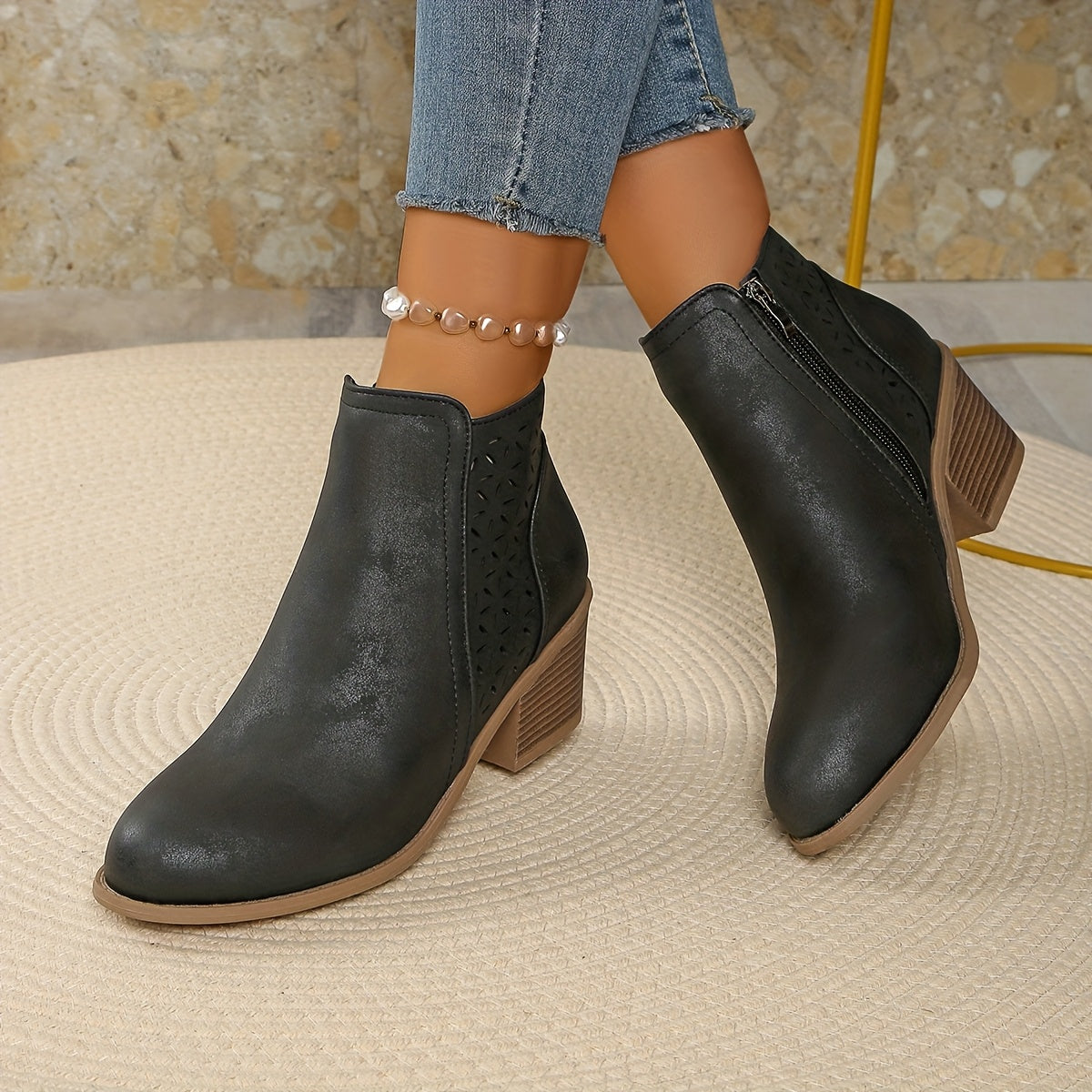 Damen Stiefeletten mit seitlichem Reißverschluss