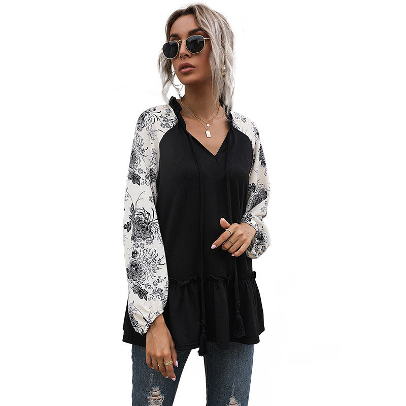 Damen Bluse Floralmuster Voluminöse Ärmel Eveloria