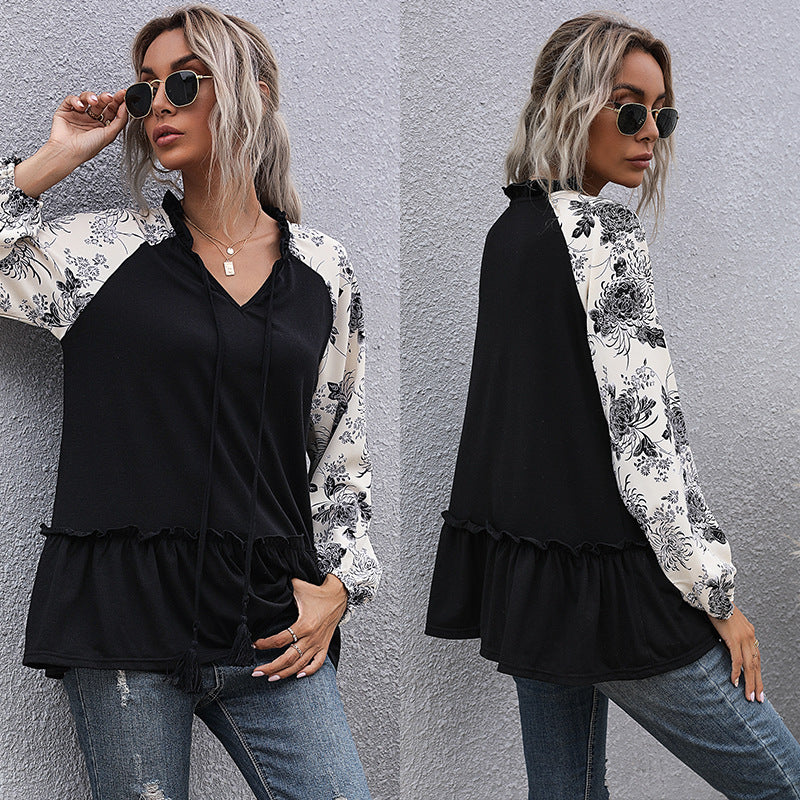Damen Bluse Floralmuster Voluminöse Ärmel Eveloria