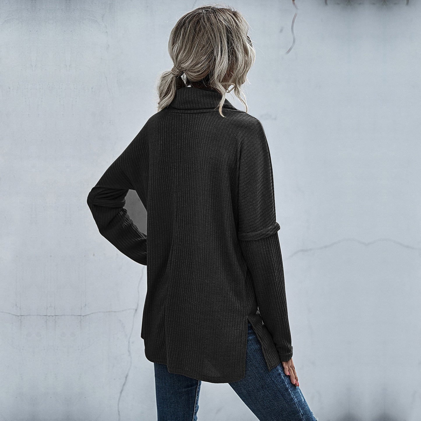 Damen Pullover Lässig Weiter Kragen Strukturiert Beige Eveloria