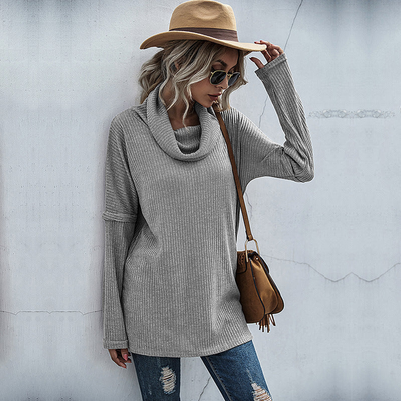 Damen Pullover Lässig Weiter Kragen Strukturiert Beige Eveloria