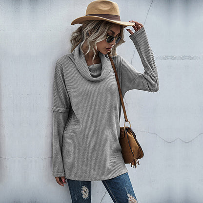 Damen Pullover Lässig Weiter Kragen Strukturiert Beige Eveloria