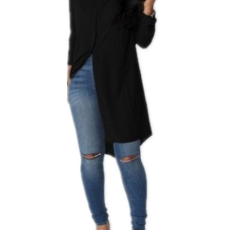Damen Langarmkleid Asymmetrischer Saum Elegante Knöpfe Eveloria