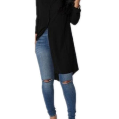 Damen Langarmkleid Asymmetrischer Saum Elegante Knöpfe Eveloria