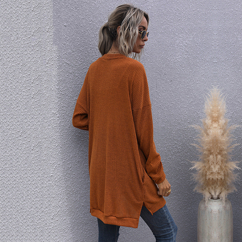 Damen Strickjacke Lässiger Schnitt V-Ausschnitt