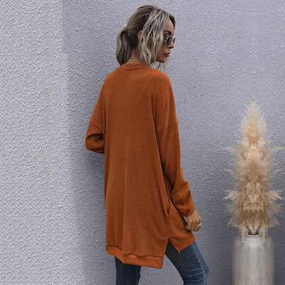 Damen Strickjacke Lässiger Schnitt V-Ausschnitt