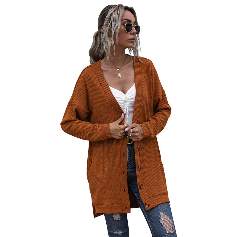 Damen Strickjacke Lässiger Schnitt V-Ausschnitt