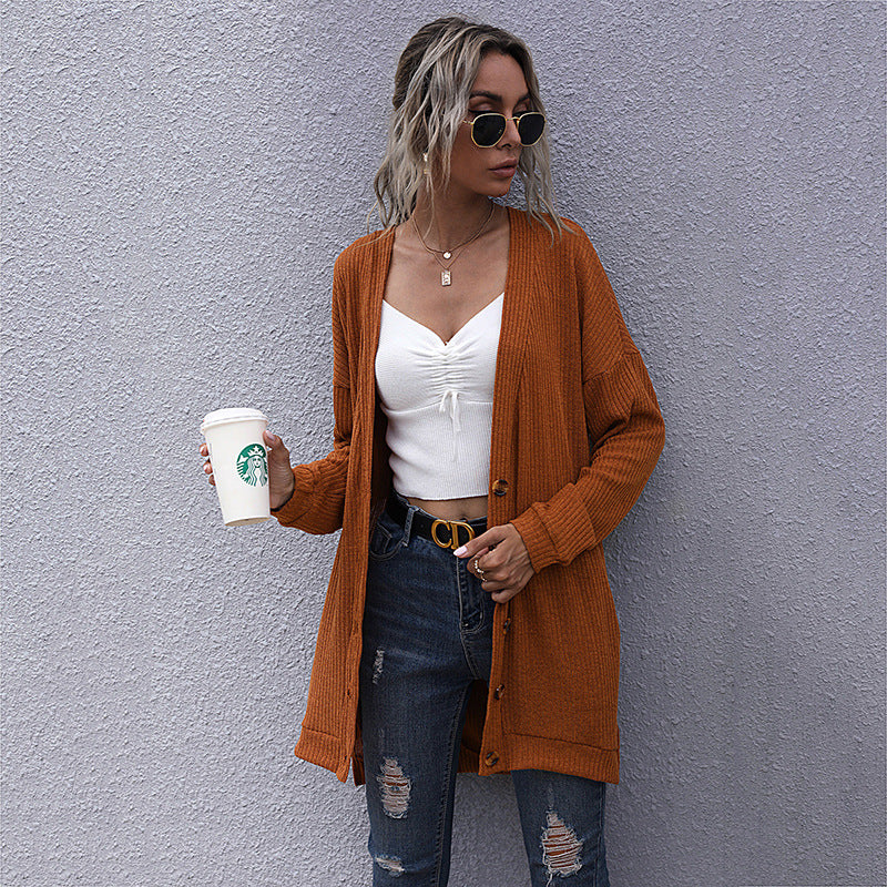 Damen Strickjacke Lässiger Schnitt V-Ausschnitt