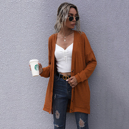 Damen Strickjacke Lässiger Schnitt V-Ausschnitt