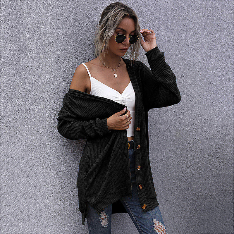 Damen Strickjacke Lässiger Schnitt V-Ausschnitt