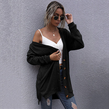 Damen Strickjacke Lässiger Schnitt V-Ausschnitt