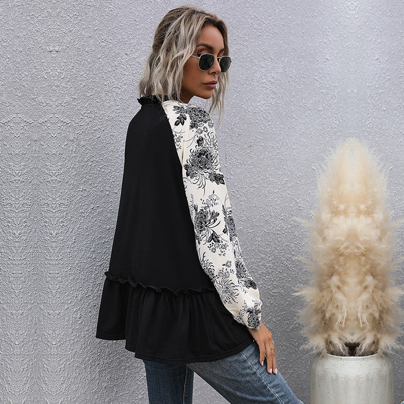 Damen Bluse Floralmuster Voluminöse Ärmel Eveloria
