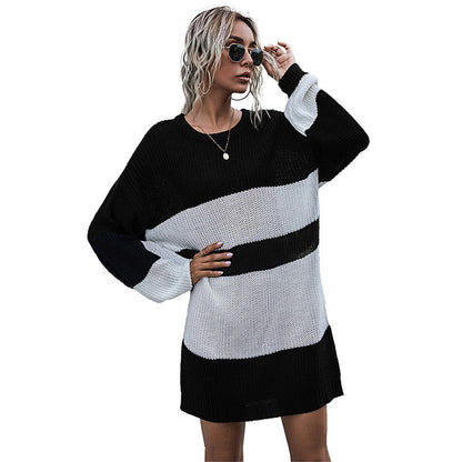 Damen Oversized Strickkleid Blockstreifenmuster Eveloria