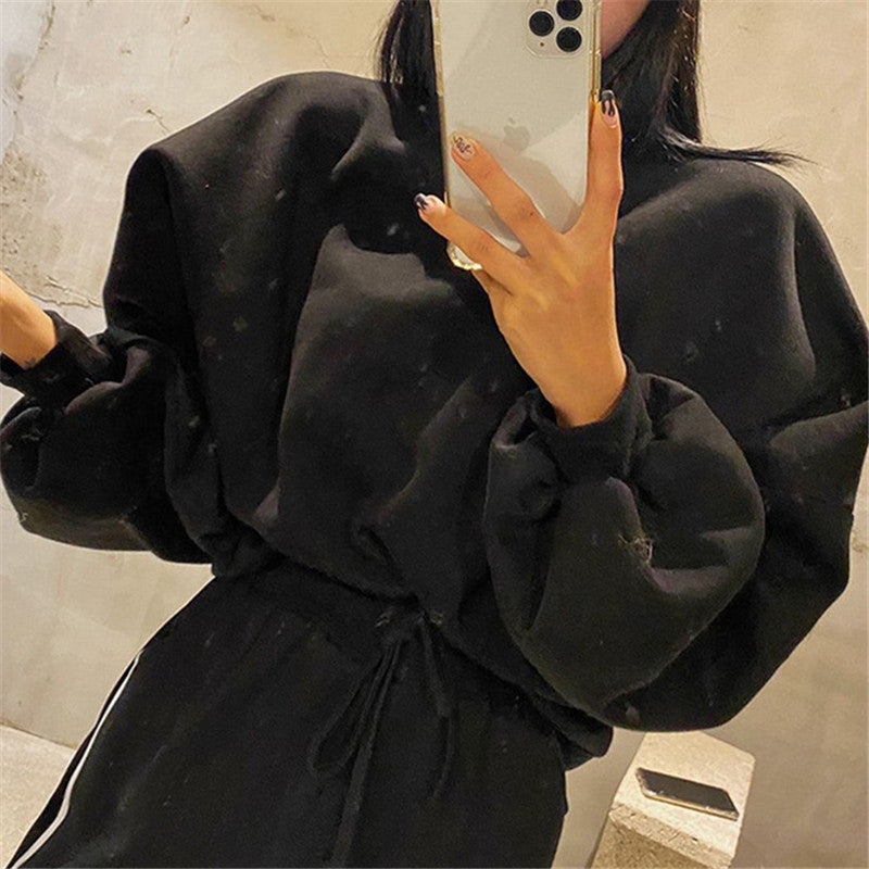 Damen Freizeit-Set Oversized Pullover Jogginghose Grau Eveloria