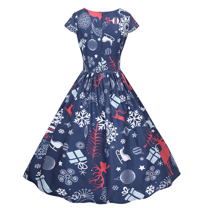 Damen Weihnachtskleid Retro ausgestellt mit Print Eveloria