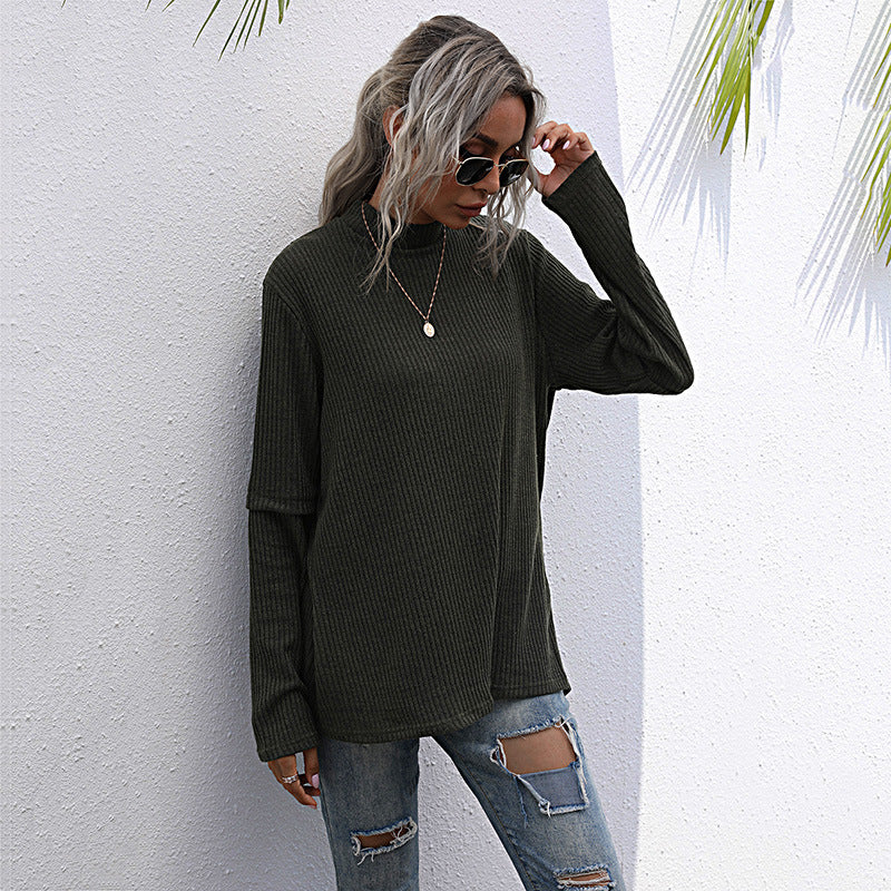 Damen Pullover Hochkragen Strukturiertes Waffelmuster Grau Eveloria