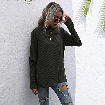 Damen Pullover Hochkragen Strukturiertes Waffelmuster Grau Eveloria