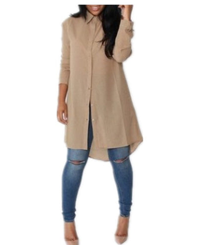 Damen Langarmkleid Asymmetrischer Saum Elegante Knöpfe Eveloria