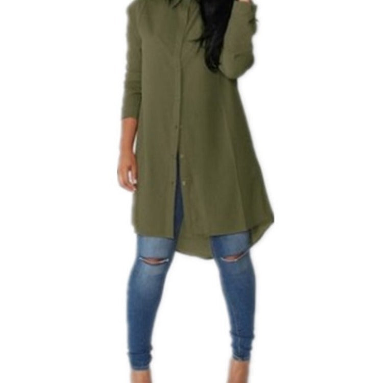 Damen Langarmkleid Asymmetrischer Saum Elegante Knöpfe Eveloria