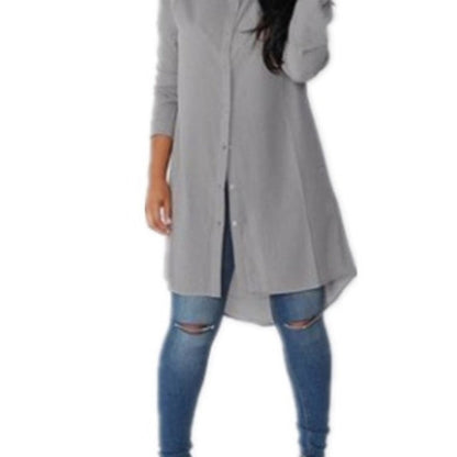 Damen Langarmkleid Asymmetrischer Saum Elegante Knöpfe Eveloria