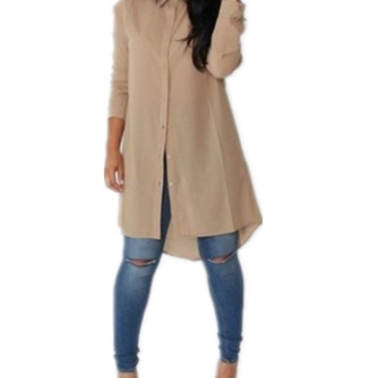 Damen Langarmkleid Asymmetrischer Saum Elegante Knöpfe Eveloria