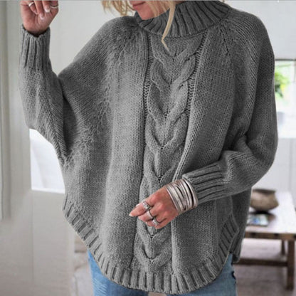 Damen Strickpullover Hochkragen Zopfmuster Eveloria