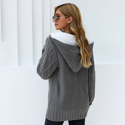 Damen Strickjacke Hochkragen Bequem Grün