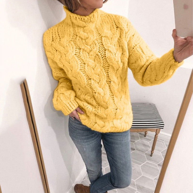 Damen Strickpullover Zopfmuster Hochkragen Eveloria