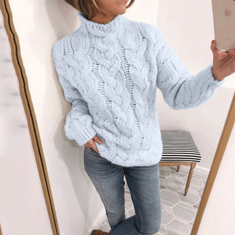 Damen Strickpullover Zopfmuster Hochkragen Eveloria