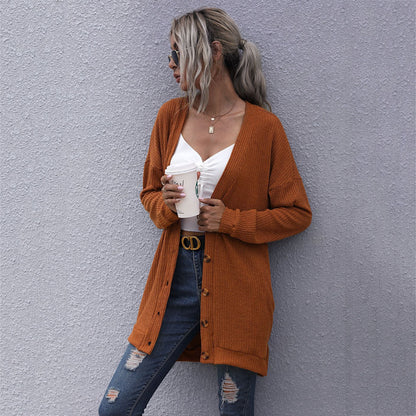Damen Strickjacke Lässiger Schnitt V-Ausschnitt