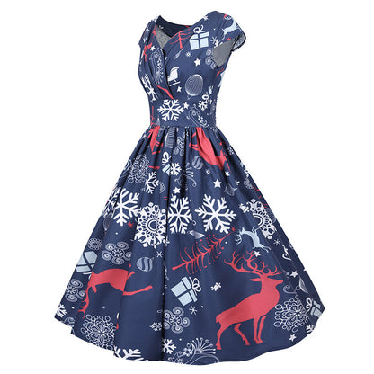 Damen Weihnachtskleid Retro ausgestellt mit Print Eveloria