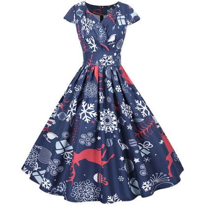 Damen Weihnachtskleid Retro ausgestellt mit Print Eveloria