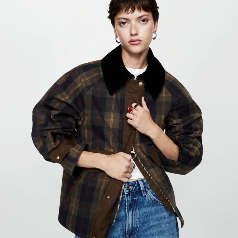 Damen Karomuster Zip-Up Jacke