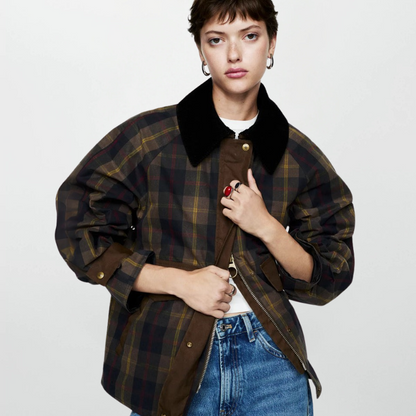 Damen Karomuster Zip-Up Jacke
