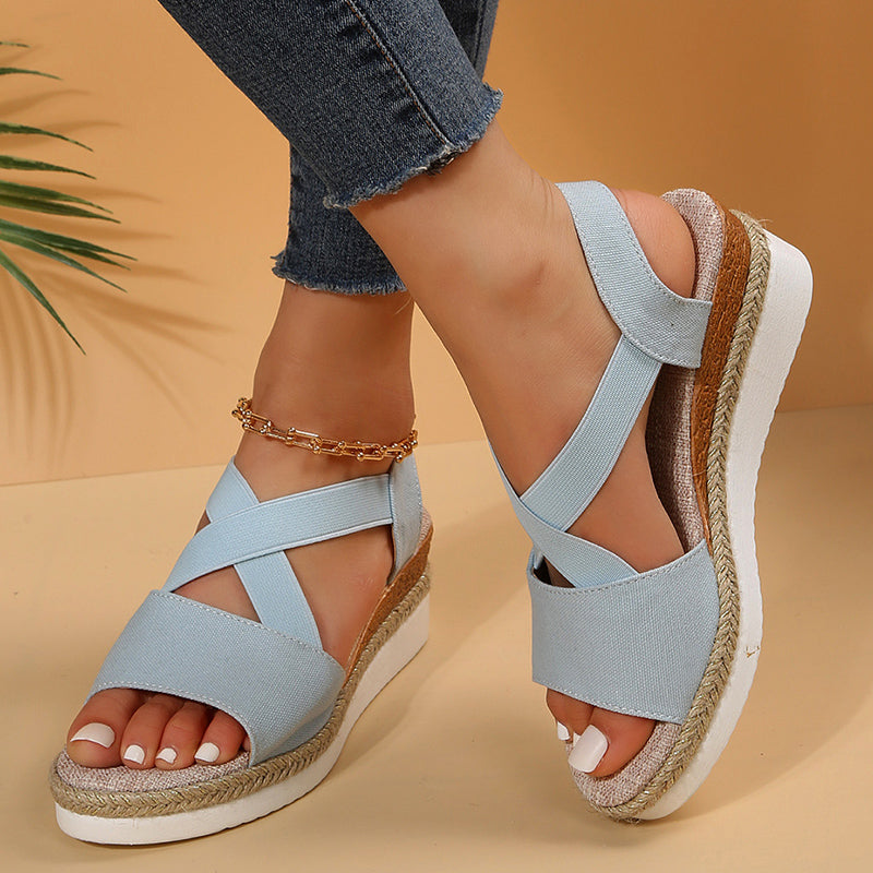 Eveloria Damen Keilsandalen Plateau Gladiator Leder